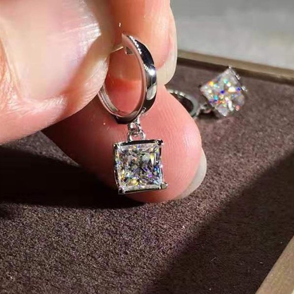 🎁 Heart Square Diamonds Shiny Princess Cut CZ Earrings For Women, HA4180 - Picture 1 of 2
